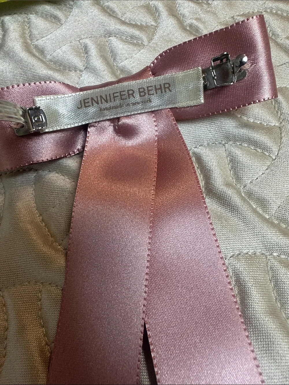 Jennifer Behr Blush Pink Satin Ribbon Bow Hair Clip